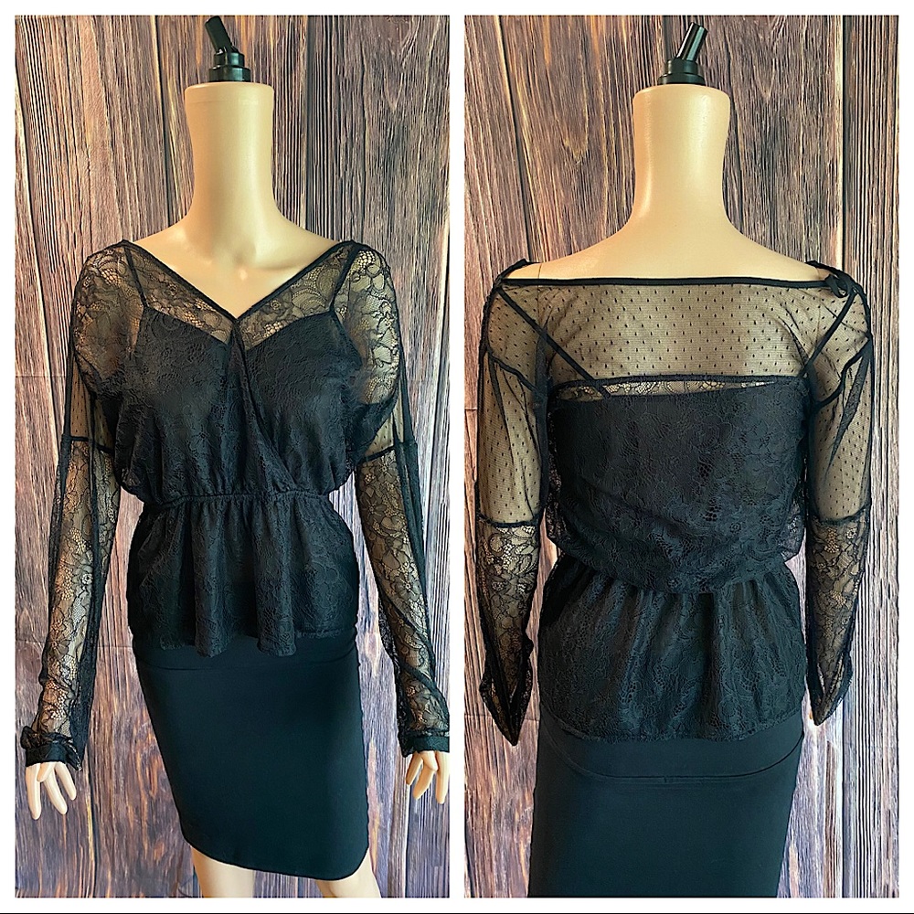 Express size small black lace contemporary long sleeve cocktail blouse